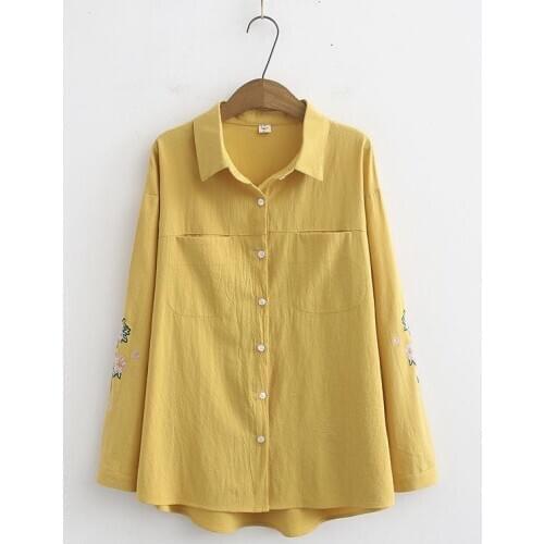 Plus Size Full Cotton Blouse Long Sleeve Shirts Womens Officewear Floral Printed Tops