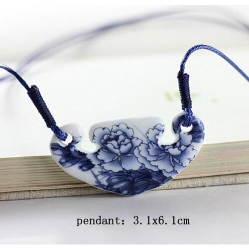 Women Retro Style Ceramic Pendant Necklaces Simple Hand Woven Rope Sweater Chain Jewelry Accessories