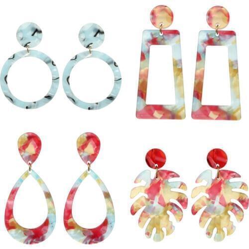 Miss JQ 2019 Acrylic Dangle Earrings Marble Irregular Pattern Earrings For Women Red Leaves Geometric Jewelry Harajuku Earring