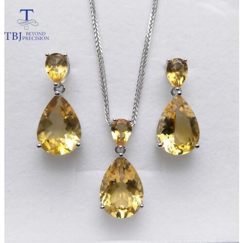 TBJ,natural brazil citrine gemstone earring and pendant S925 silver big shiny jewelry for women wedding party wear gift for wife