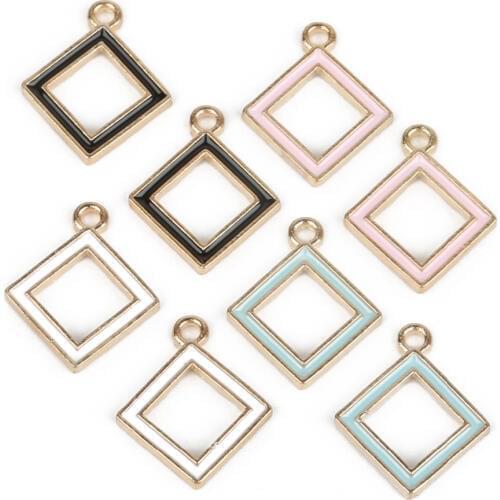 10pcs/lot 12x12mm Hollow Zinc Alloy Metal Enamel Charms for Bracelet Necklace Jewelry Making DIY Earring Findings