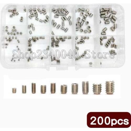 200Pcs Hexagon Hex Socket Set Screw M2 M2.5 M3 M4 Stainless steel Grub Screw Headless Bolt Stainless Steel Headless Set Screw