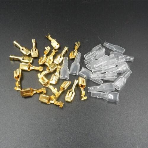 50Pcs 6.3 Square Plug Terminal 6.3mm Plug Spring Insert Connector + 50Pcs Cover Case