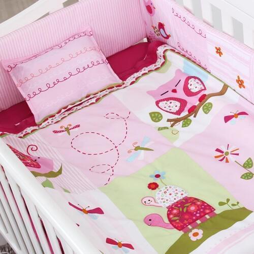7PCS Embroidery baby bedding set,crib bedding bumper set,infant nursery set,include(bumper+duvet+sheet+pillow)