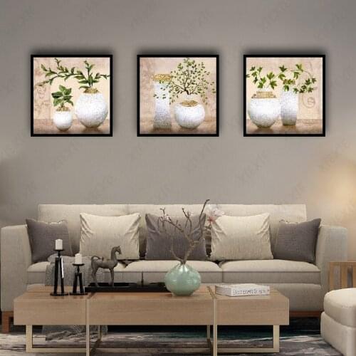 Abstract Wall Art Natural Paintings Green Plants Delicate Vases Canvas Posters Prints Living Room Bedroom Corridor Decoration