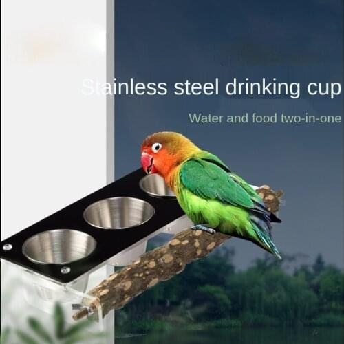 Two-in-one Acrylic acks of bird food cup with cup holder anti-bite bird food can food bowl anti-throw anti-splash station frame