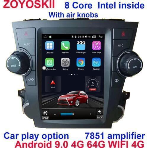 Android 9.0 os 10.4 inch vertical tesla style CAR Radio GPS bluetooth Navigation player for For Toyota Highlander 2009-2014