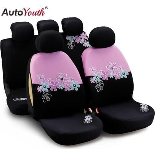 AUTOYOUTH Car Seat Covers Full Set Universal Fit Split Rear Pink Car Accessories Embroidery Flowers Car-Styling Women-like
