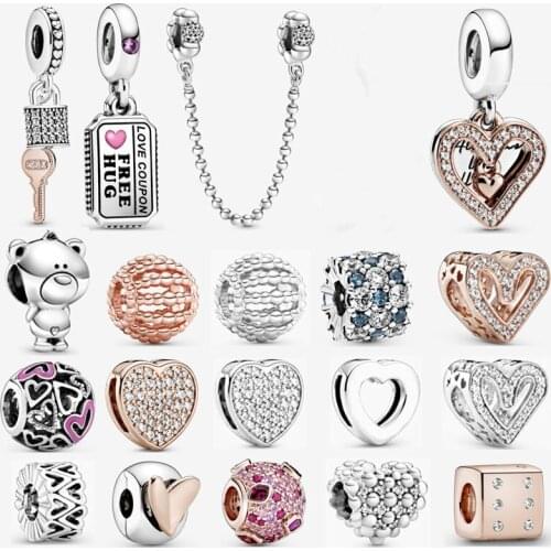 925 Sterling Silver Blue & Clear Sparkle Charm Beads Fit Women Pan Bracelet & Necklace Diy Jewelry