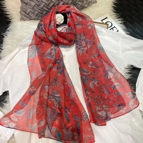 BYSIFA| Fall Red Chiffion Silk Scarf Hijab Women Fashion Brand Long Scarves Bufandas Chinese Style Floral Scarves Shawls Foulard