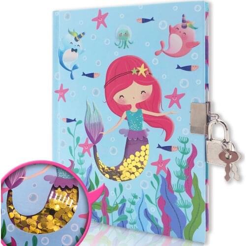 Diary with Lock for Girls and Boys , Mermaid Shakable Sequin Journal Secret Notebook Students Gifts, 7.1 x 5.3 Inches 160 Pages
