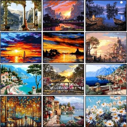 DIY Paintings By Numbers Beautiful Scenery Oil Painting On Canvas Street Landscape Art Pictures Coloring By Numbers Home Decor