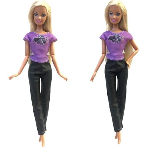 NK One Set Doll Clothes Handmade Party Clothing Fashion Casual Purple Shirt Trousers Suit Suitable For Barbie Doll Best Gift 6X
