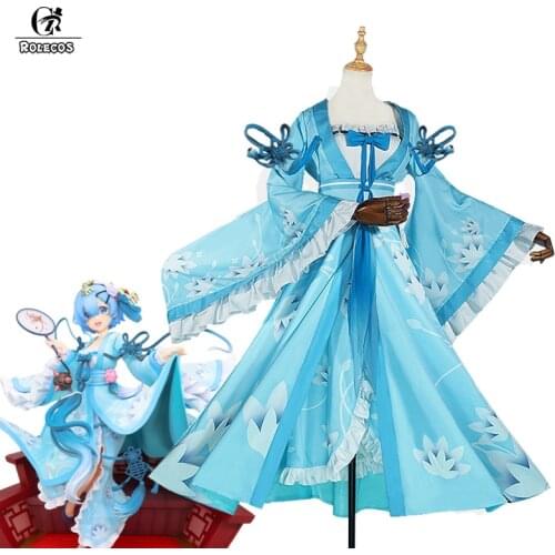 ROLECOS Re Zero Rem Cosplay Costume Kimono Yukata Coaplay Hanfu Re Zero Starting life Rem Costume Women Kimono Halloween Cosplay