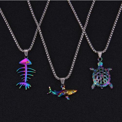 Colorful Turtle Necklace Pendant Shark Lizard Conch Alloy Hip Hop Charm European and American Students Street Couple Jewelry