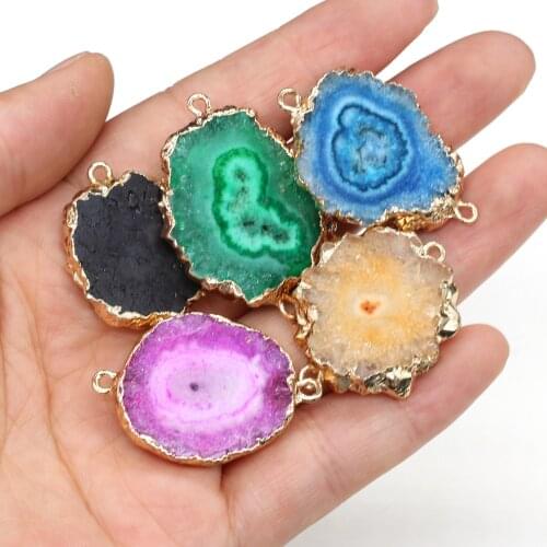 Natural Stone Pendant Gold Plated Agates Slice Crystal for Women Necklace Pendant Fashion Jewelry Gift Making DIY