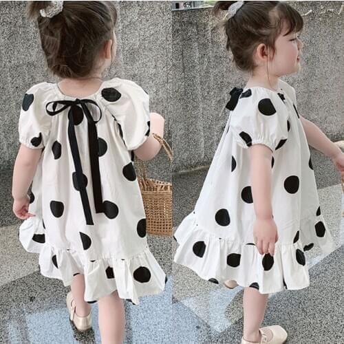 Fashion Polka Dot Dress for Girl Summer Puff Sleeve Vestido Casual Princess Dress Baby Cloth