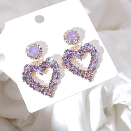 AENSOA Fashion Korean Heart Rhinestone Drop Earrings For Women 2021 Shiny Geometry Statement Earrings Party Jewelry New Gift