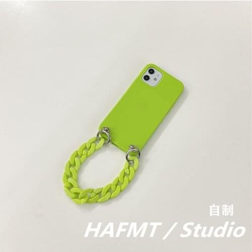 Fashion Mint Green Wrist Chain Case for iPhone 12 Pro Max Back Phone Cover for 12 11 Pro Max X XS XR 8 7 Plus SE 2020
