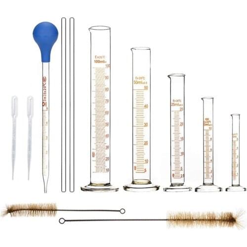 Graduated Cylinder Set,Borosilicate Glass Measuring Cylinders in with Pipettes/Stirring Rods/Clean Brush