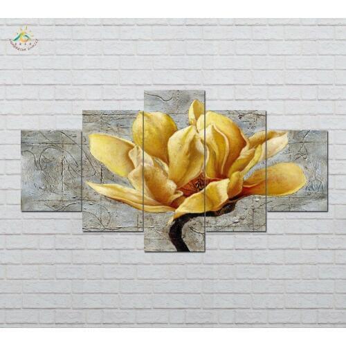 Golden Flower Wall Art HD Prints Canvas Art Painting Modular Picture And Poster Canvas Painting Decoration Home 5 PIECES