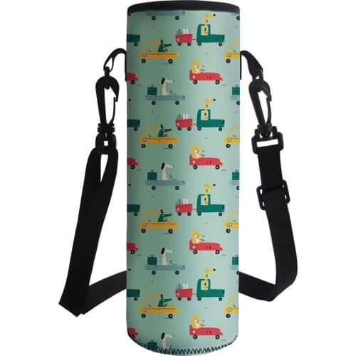 Cartoon Car Pattern Design 500-1000ML Water Bottle Pouch Shoulder Strap Cover Neoprene Water Bottle Bag Customize you Like Image
