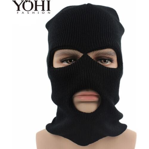 2018 New fashion Winter warm three-hole wool knit hat baotou hat Knit Hat Winter cap outdoor cycling wind hood