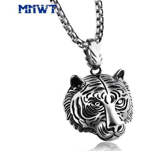 MNWT New Hot Tiger Head Men Necklace Fashion Vintage Stainless Steel Golden Black Male Jewelry Punk Pendant Necklaces