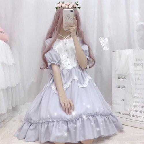Lolita OP Dress Flouncing Lace Trim Japanese Harajuku Long Sleeves Doll Dress Fairy Vestidos