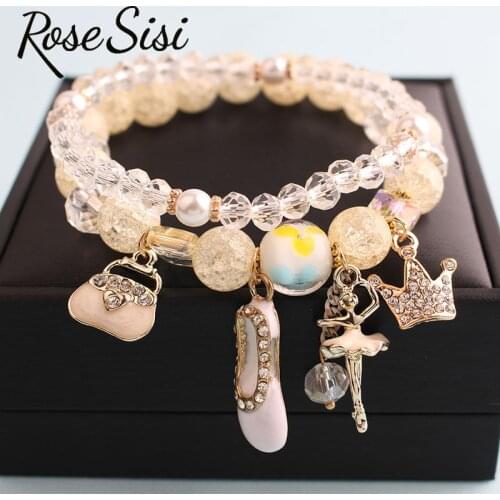 Rose sisi Korean style fresh Womens bracelet on hand summer simple Dancing Girls crown pink bracelet for women jewelry