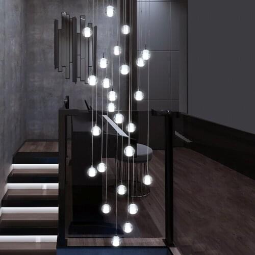 Modern Crystal ball Stairs Chandelier lighting Living room Home decor Hanging lights Hotel lobby Suspension fixtures Loft lamps