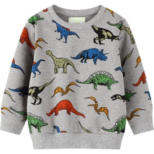 Miss Haiwo Autumn 6-Year-Old Boy Cartoon Dinosaur Print loose Long-Sleeved Cotton Sweater Top