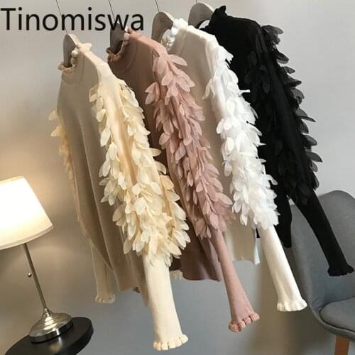 Tinomiswa 2021 New Gauze Patchwork Pullover Jumpers Long Sleeve Half Turtleneck Sweater Korean Fashion Knit Tops Pull Femme