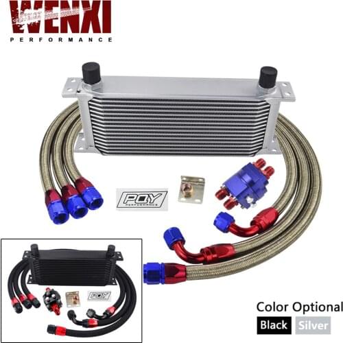 Universal Oil Cooler Kit 16 Rows + Oil Filter Adapter + Stainless Braided Hose With WX Sticker + Box