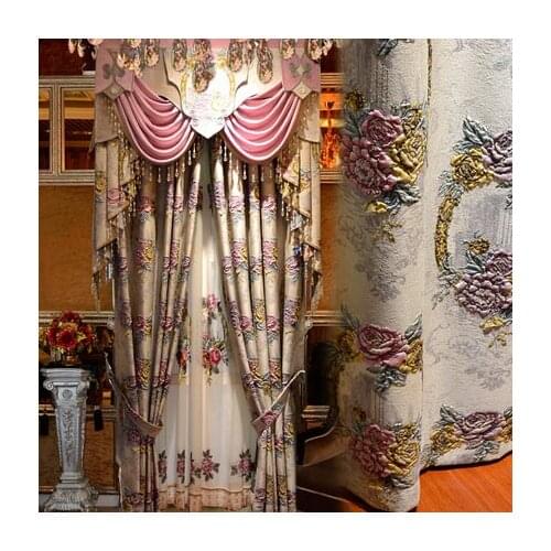 European French luxury 3D high precision embossed jacquard curtain living room bedroom balcony Villa door curtain