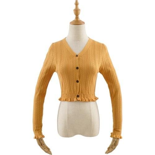 Summer new street solid color hollow long sleeve cardigan women, thin section was thin V-neck stretch vertical cardigan women