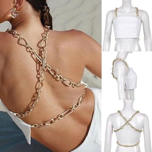Metal Chain Halter Crop Sleeveless Backless Corset Tops Clubwear Vest Wrap Cropped Chest Summer 2021 Sexy Top For Wom F6P3