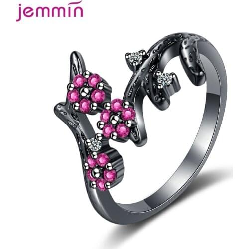 Genuine 925 Sterling Silver Finger Tree Branch Pattern Ring For Women Black Gold Color Free Size Ring Fine Jewelry Gift