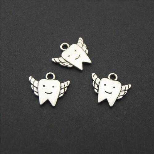 10pcs Silver Color Charms Pendant Zinc Alloy Tooth Fly Charm DIY Jewelry Findings Accessories A2217