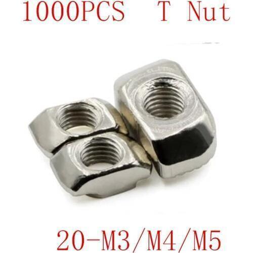 1000PCS M3 M4 M5 T nut Hammer Head Nut Connector Nickel Plated for 20 series aluminum profile Slot Groove 6