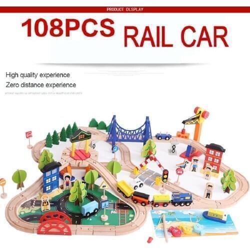 108 Pieces Of Wooden Interactive Train Track Fishing Scene Urban Traffic Beech High-quality Childrens Large Toys
