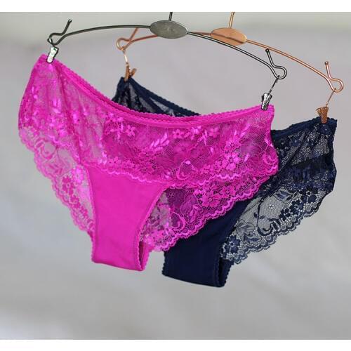 2PCS Lace Sexy Women Transparent Panties Brand Knickers Ladies Briefs Underwear Woman Underpants Tanga Calcinha