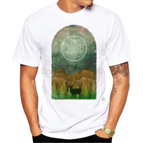 2019 Fashion Mens Summer Casual Tops Hipster Metatrons Cube Forest Design T Shirt Own Style Tees