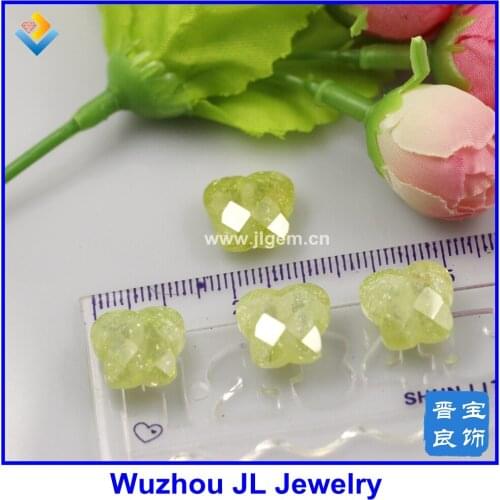 5pcs/lot) Hot Sale 13mm Synthetic Olive Yellow Color Ice Zircon Butterfly Shape Beads AAA