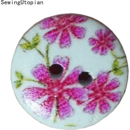 50PCS Vintage Round Wooden Button 2 Holes Craft Handmake Scrapbooking Sewing Mixed Handmade Clothes Decor Buttons 15MM