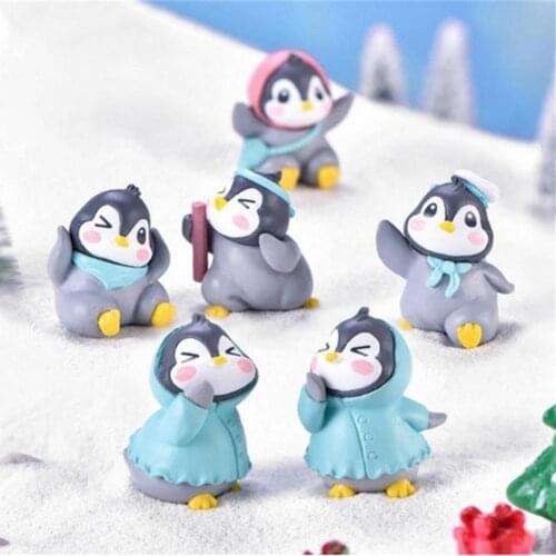 6Pcs/Set Miniature Figurine Cartoon Penguin Bonsai Decor Statue Wear Resistant Plastic Miniature Penguin Figurine Decor Gifts