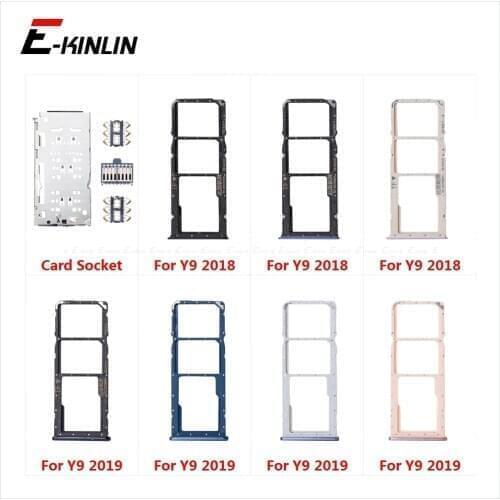 Sim Card Tray Socket Slot Reader Adapter For HuaWei Y9 2019 2018 Micro SD Card Holder Connector Container Replacement Parts