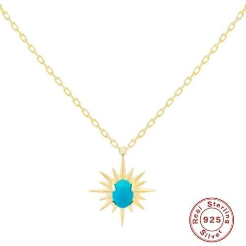 AIDE 925 Sterling Silver Minimalist Turquoise Star Chain Pendant Necklace For Women Clavicle Necklace Collares Jewelry naszyjnik