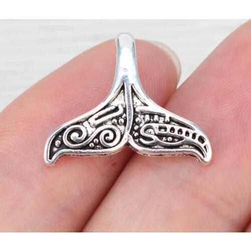 30 x Fish Whale Mermaid Tail Charms Pendants Beads for Necklace Jewelry Making Findings 21x17mm
