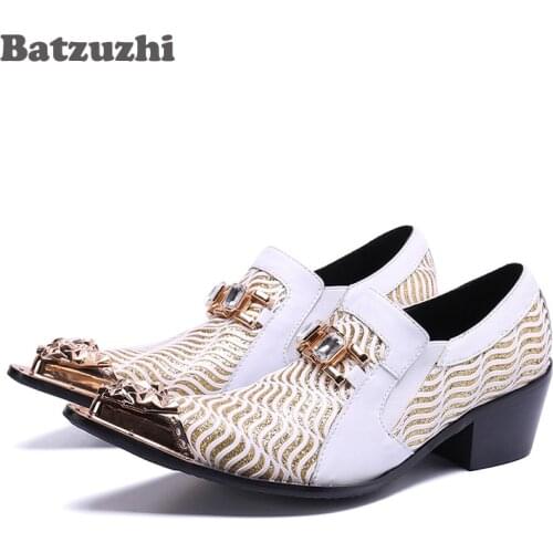 Batzuzhi 6.5cm High Heel Men Shoes Zapatos de Hombre Formal Genuine Leather Men Dress Shoes Pointed White Wedding & Party Shoes